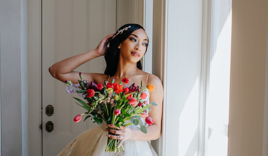 Spring Bridal Session with Tulips & Gold Foil Wedding Dress | Washington DC wedding photography
