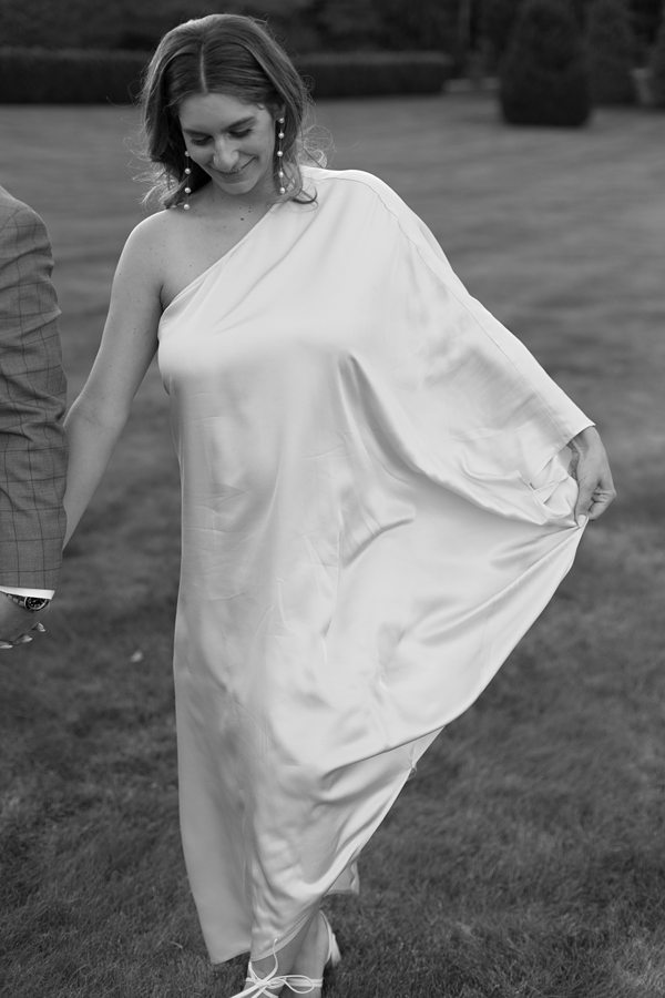 modern one shoulder silk elegant simple wedding gown