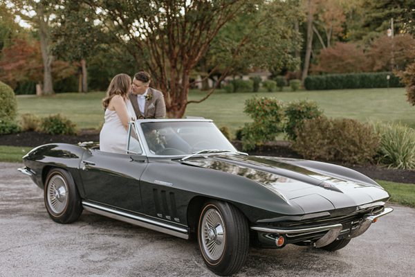 wedding photos with vintage corvette car